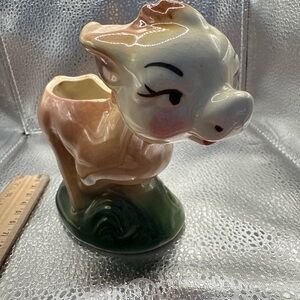 Shawnee Mcm Whimsical Ceramic Cow Planter - Cream, Pink, and Green